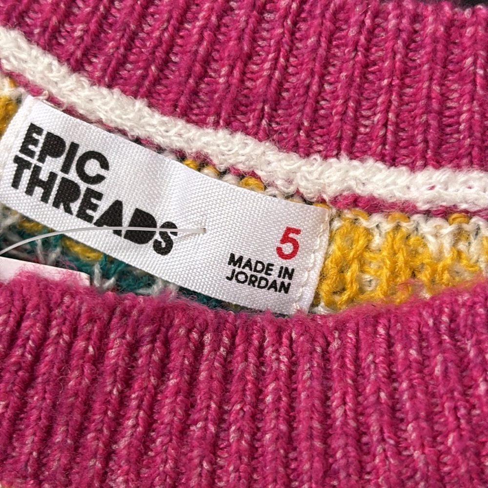 Epic Threads Red and Pink FairIsle Crew Neck Sweater - Picture 5 of 11
